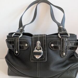 Brighton Black Leather Shoulder Bag with Silver Details
